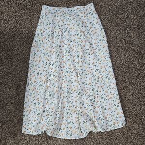 Floral Midi Skirt in Light Blue and Yellow - Women's Skirt